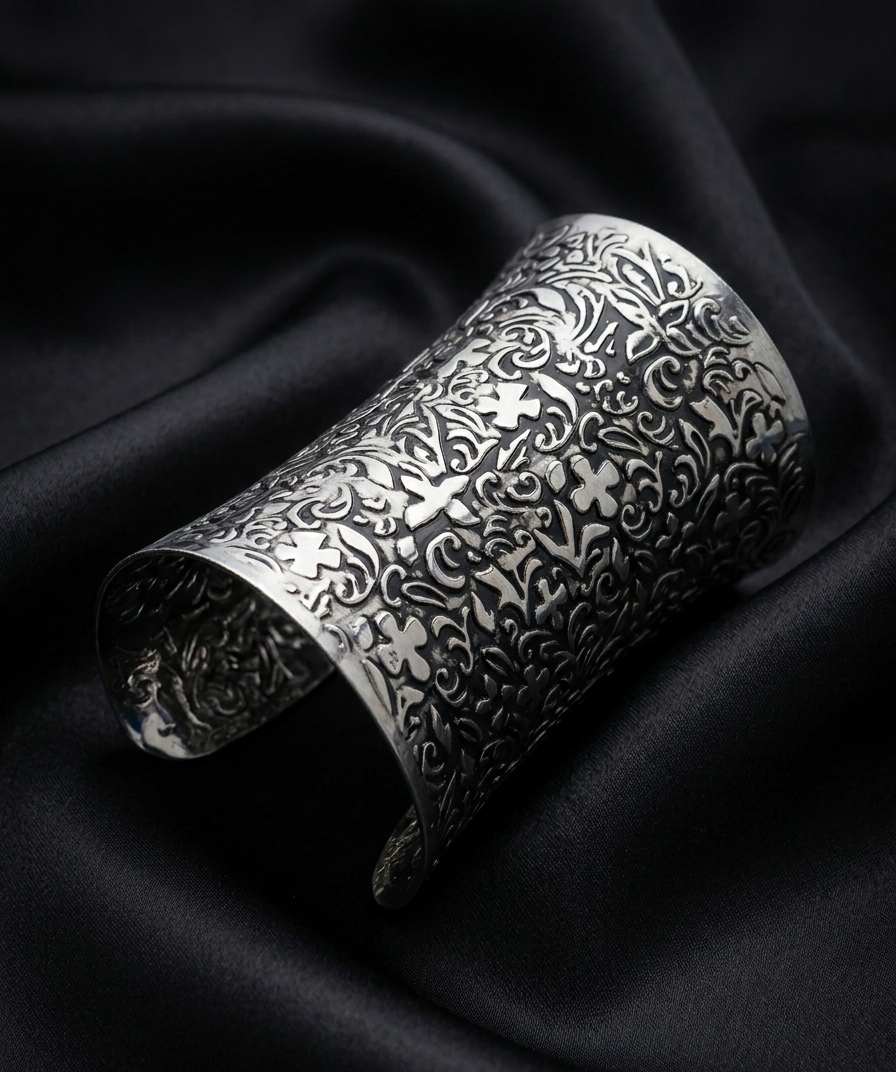 Floral Filigree Oxidized Cuff