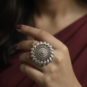 Floral Oxidised Ring