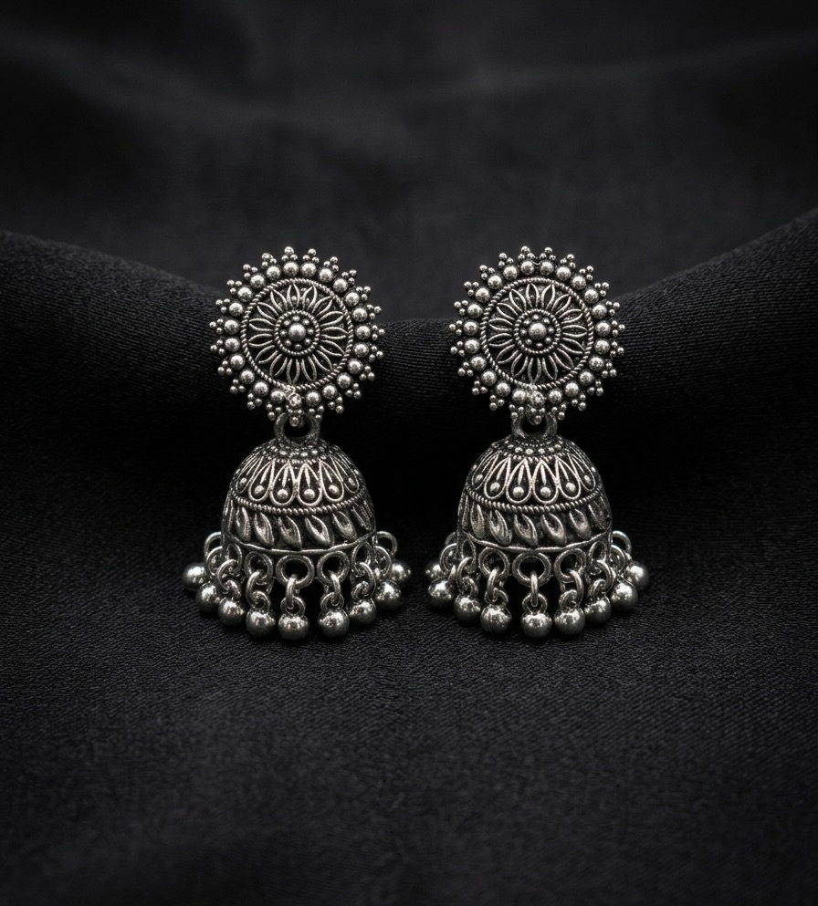 Oxidised Floral Jhumka