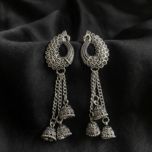 Silver Peacock Cascade Jhumka
