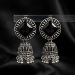 Onyx-Black Geometric Jhumkas