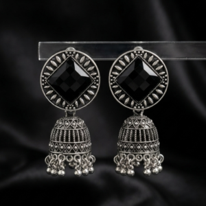 Onyx-Black Geometric Jhumkas