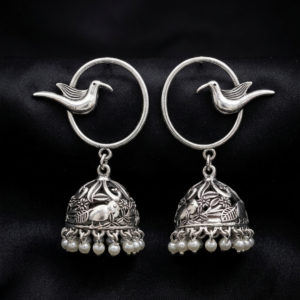 Silver Aviary Pearl Jhumkas